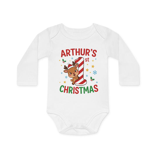 Personalisable My 1st Christmas Long Sleeve Organic Bodysuit
