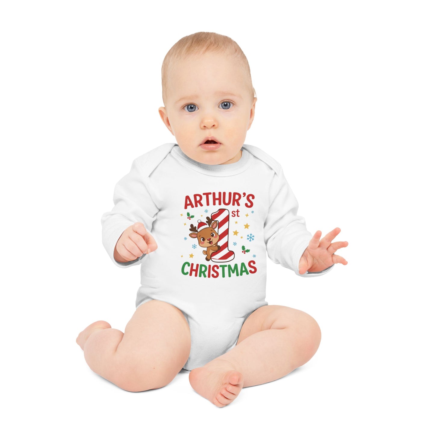 Personalisable My 1st Christmas Long Sleeve Organic Bodysuit